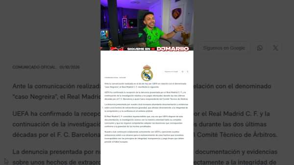 COMUNICADO OFICIAL REAL MADRID SOBRE EL CASO NEGREIRA 👀 #djmariio #futbol #realmadrid #fcbarcelona
