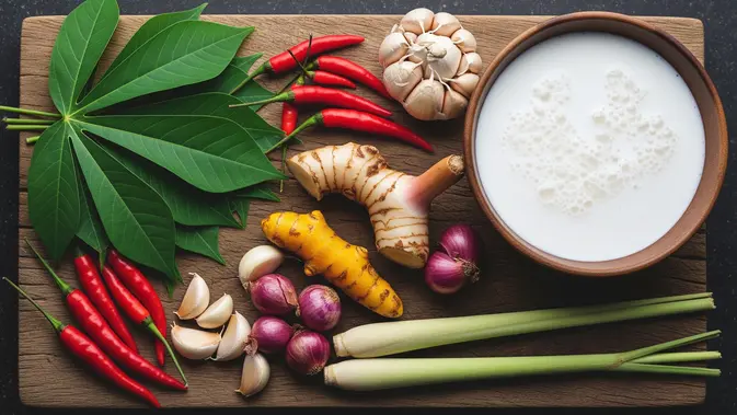 Resep Mangut Daun Singkong Resep Daun Singkong. AI Generated