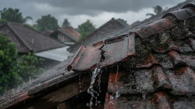 Genteng rumah yang retak saat musim hujan (AI generated)