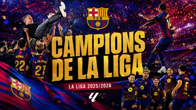 Barcelona meraih gelar LaLiga 2025/2026. (Photo AFP, Design generated AI)
