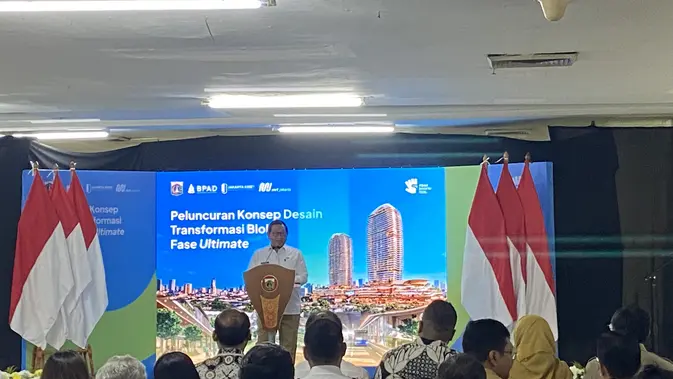 Gubernur Jakarta Pramono Anung saat peluncuran Konsep Desain Transformasi Blok M Fase Ultimate di Blok M Hub. (Liputan6/Devira Prastiwi)