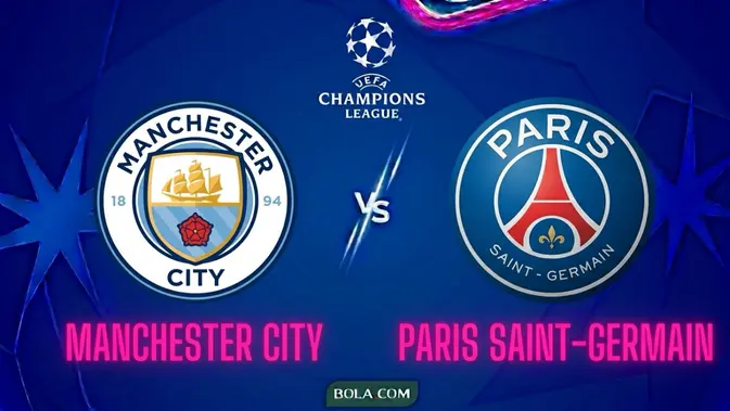 Ilustrasi Manchester City Vs Paris Saint-Germain (PSG), Liga Champions. (Bola.com/AI)