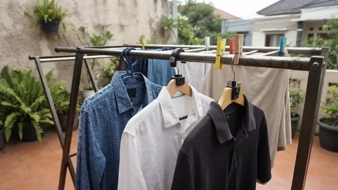 Jemuran di Teras yang Lebih Aman agar Baju Tidak Berjatuhan Jemuran di Teras yang Lebih Aman agar Baju Tidak Berjatuhan (AI Generated)