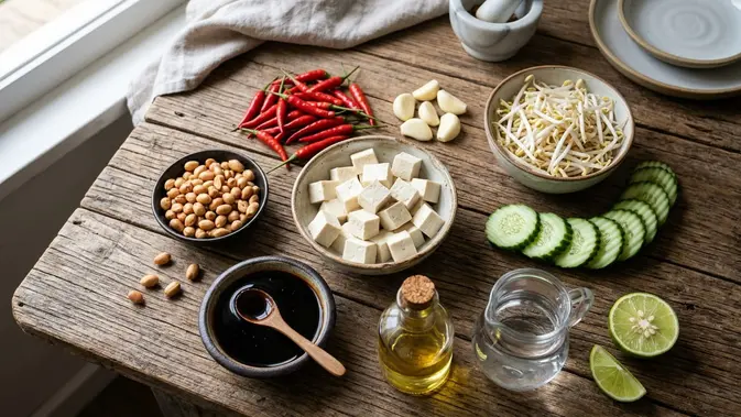 Bahan-Bahan Resep Sambal Tahu Kecap Kacang. Foto: AI Generated