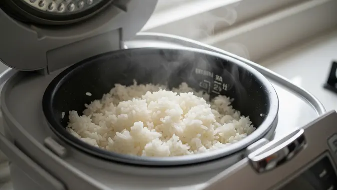 Nasi Rice Cooker (Sumber: AI Generated)