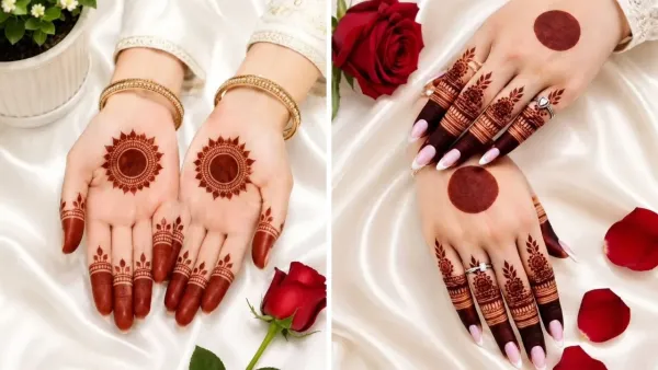 हे डिझाइन देखील खूप सुंदर दिसेल. तळहातावर तसेच मागच्या हातावर गोल आकाराची मेहंदी लावावी, ज्यामुळे ती पूर्ण दिसेल. हे डिझाइन स्थापित करणे खूप सोपे आहे आणि वेळ देखील खूप कमी असेल. तुम्ही तुमच्या जोडीदाराचे नाव अंगठ्याच्या बाजूच्या काठावर लिहू शकता. (इमेज:मेहंदी_बाई_आयात_)