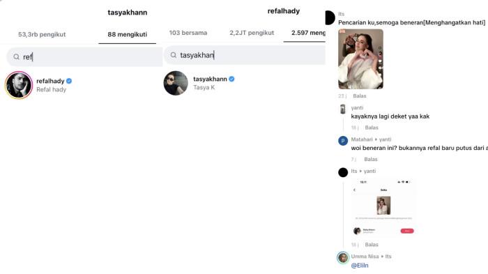 Aktor Refal Hady dan Tasya Khan saling mengikuti di Instagram