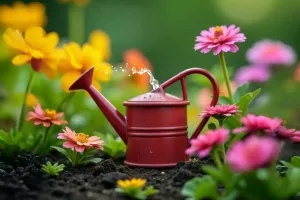 Цветы, смех, лейка